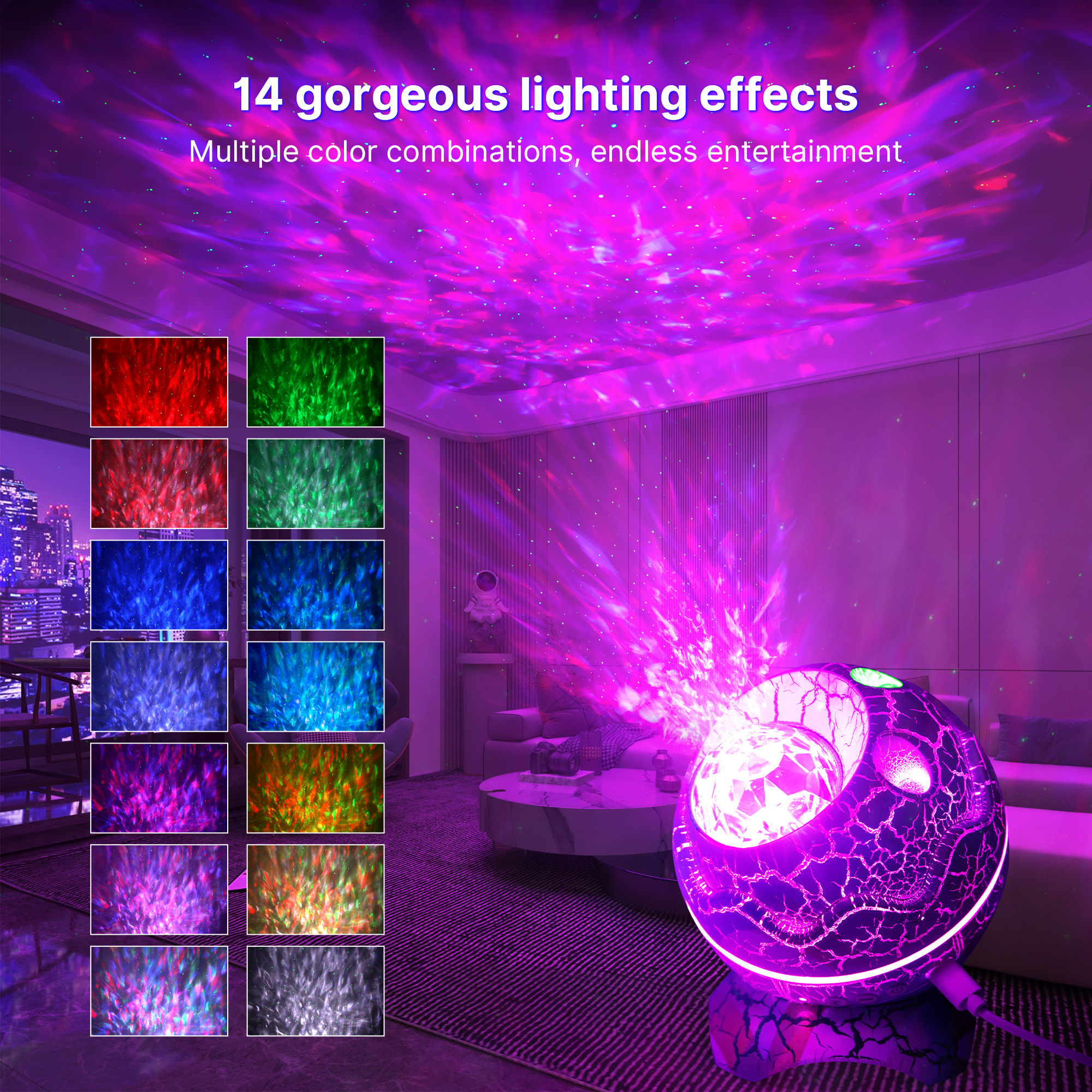 Dinosaur Egg Galaxy Star Projector Starry Light ,360° Rotation Night Light Projector with Remote White Noise Timer BT. 