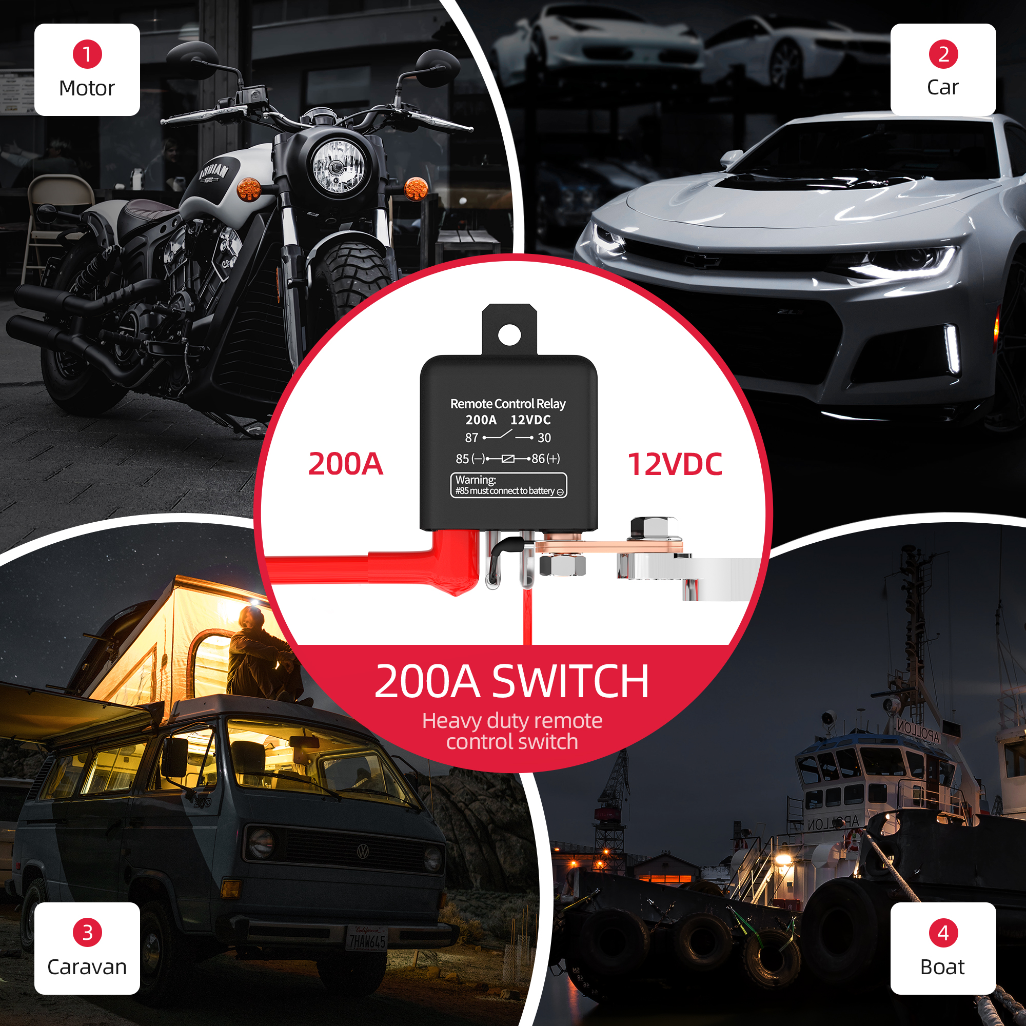DaierTek Battery Switch Relay 12V Remote Control Battery Disconnect Cut Off Isolator Switch Anti-Theft with Remote ControlSwitch. 