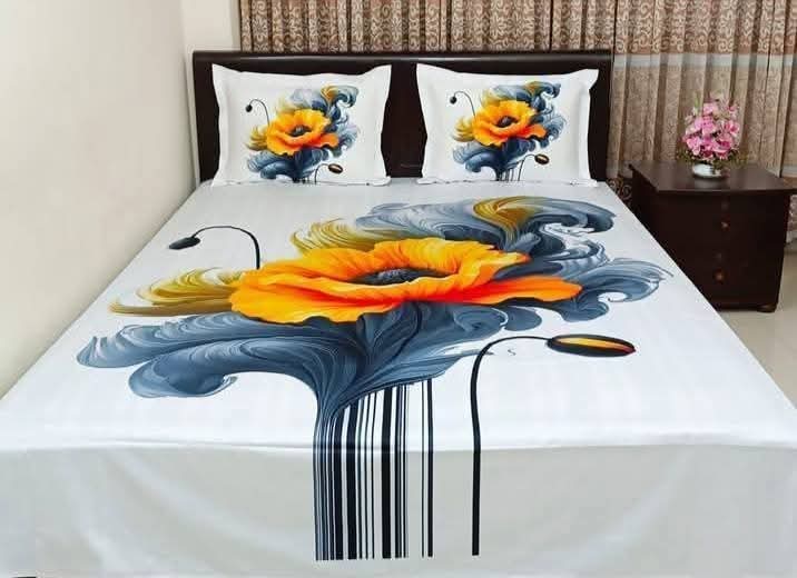 Digital Home Tex Cotton Multicolor King Size Bed Sheet With Two Matching Pillow Covers - Bed Sheet. 