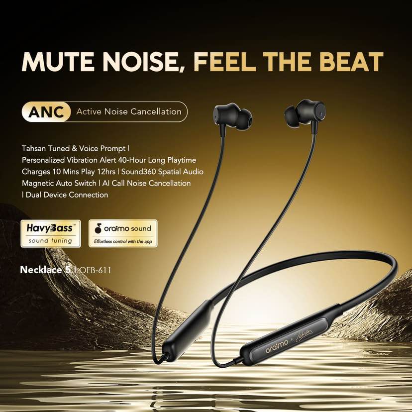 Oraimo OEB-611 Necklace 5 ANC Best Wireless Neckband | Daraz.com.bd