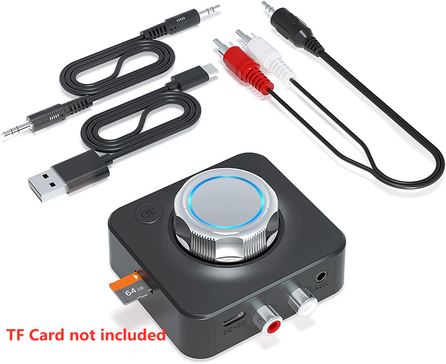 Bluetooth 5.0 Receiver 3D Stereo TF Card RCA 3.5mm AUX Jack Wireless Adapter For Speaker Amplifier Car Audio Transmitter Auto ON. 