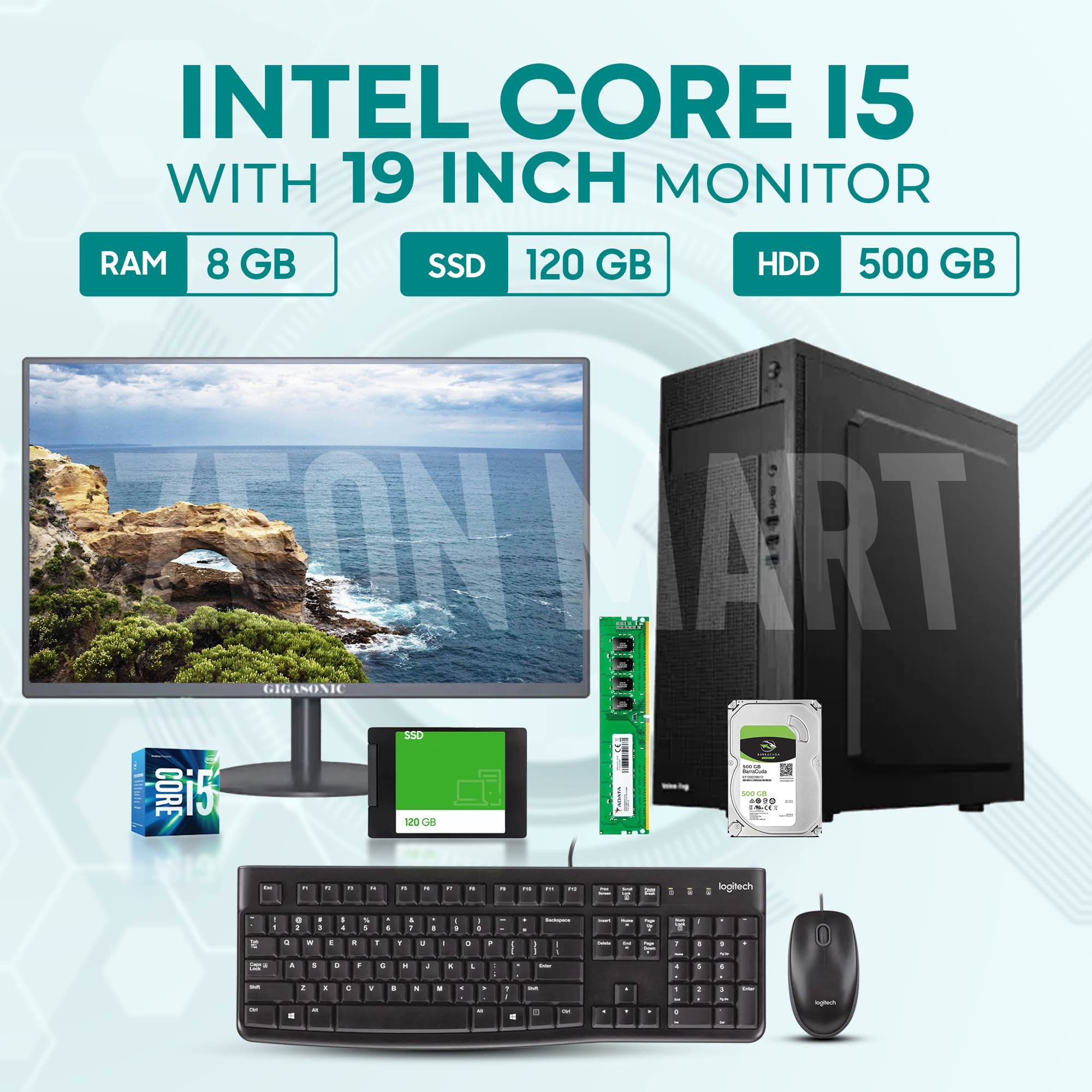 Full New Desktop 2025 with Intel Core i5 Processor, 8GB RAM 120GB SSD 500GB HDD 19Inch monitor and 2GB Built Graphics Gaming PC