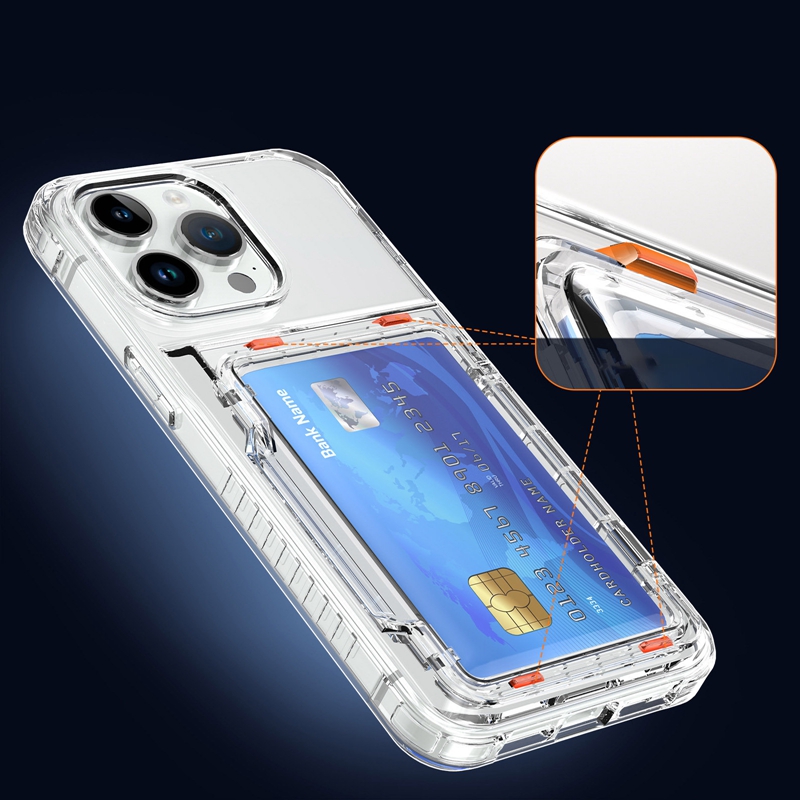 Transparent Card Holder Case for iPhone 15 14 13 12 11 Pro Max 15 Plus 15 Pro Max Shockproof Clear Case Cover with Phone Stand. 