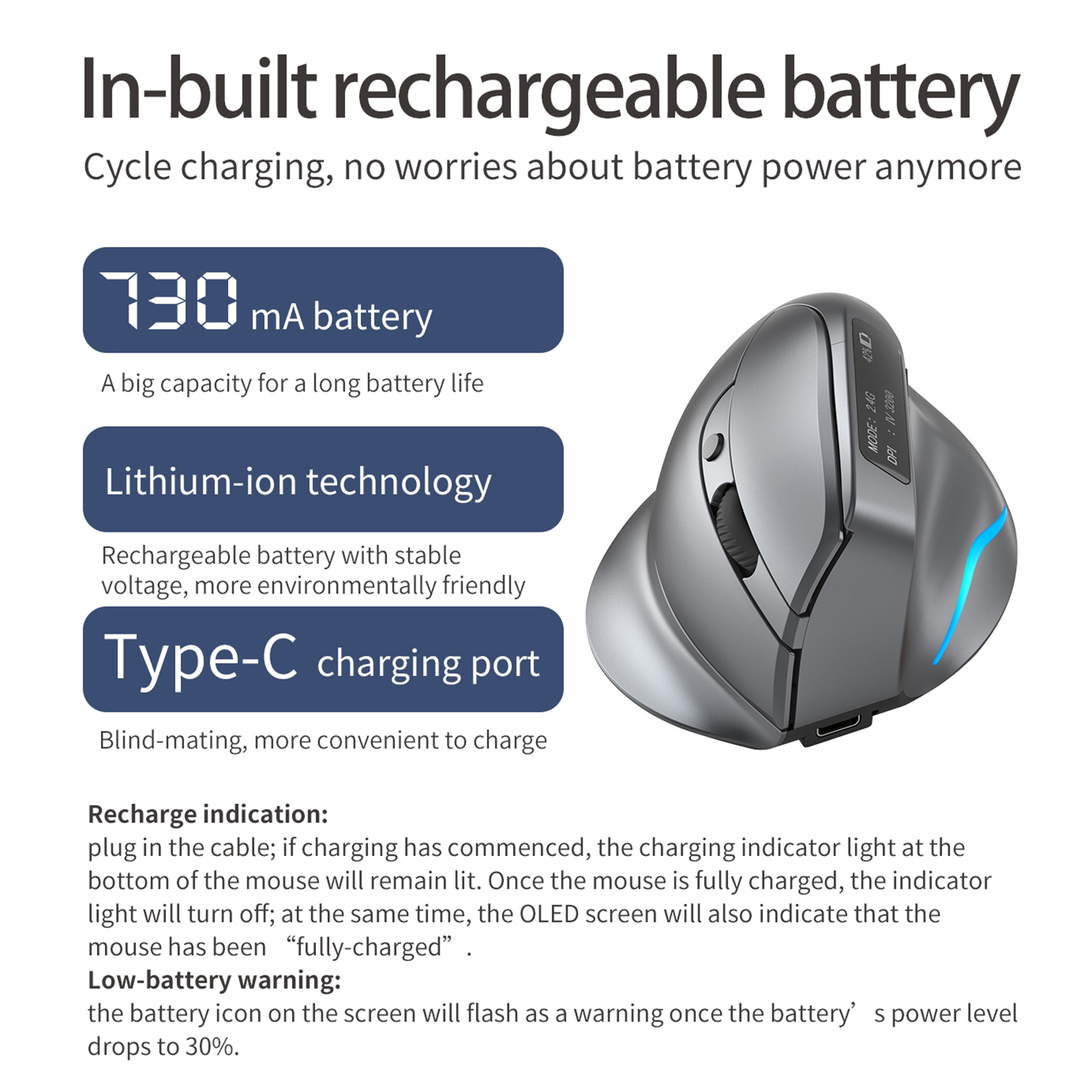 ZELOTES F-26C Mouse Rechargeable display dual-mode wireless mouse with silent 2.4GHz BT gray mouse. 