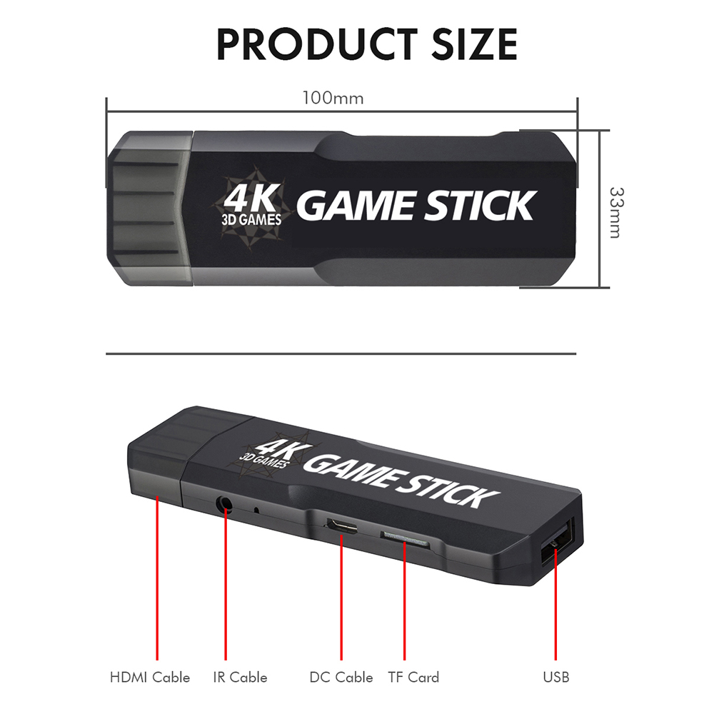 GD10 Game Stick 4K Retro Video Game Console HD Output Emuelec 4.3 System 2.4G Wireless Controllers 3D PSP PS1 GBA Birthday Gift. 