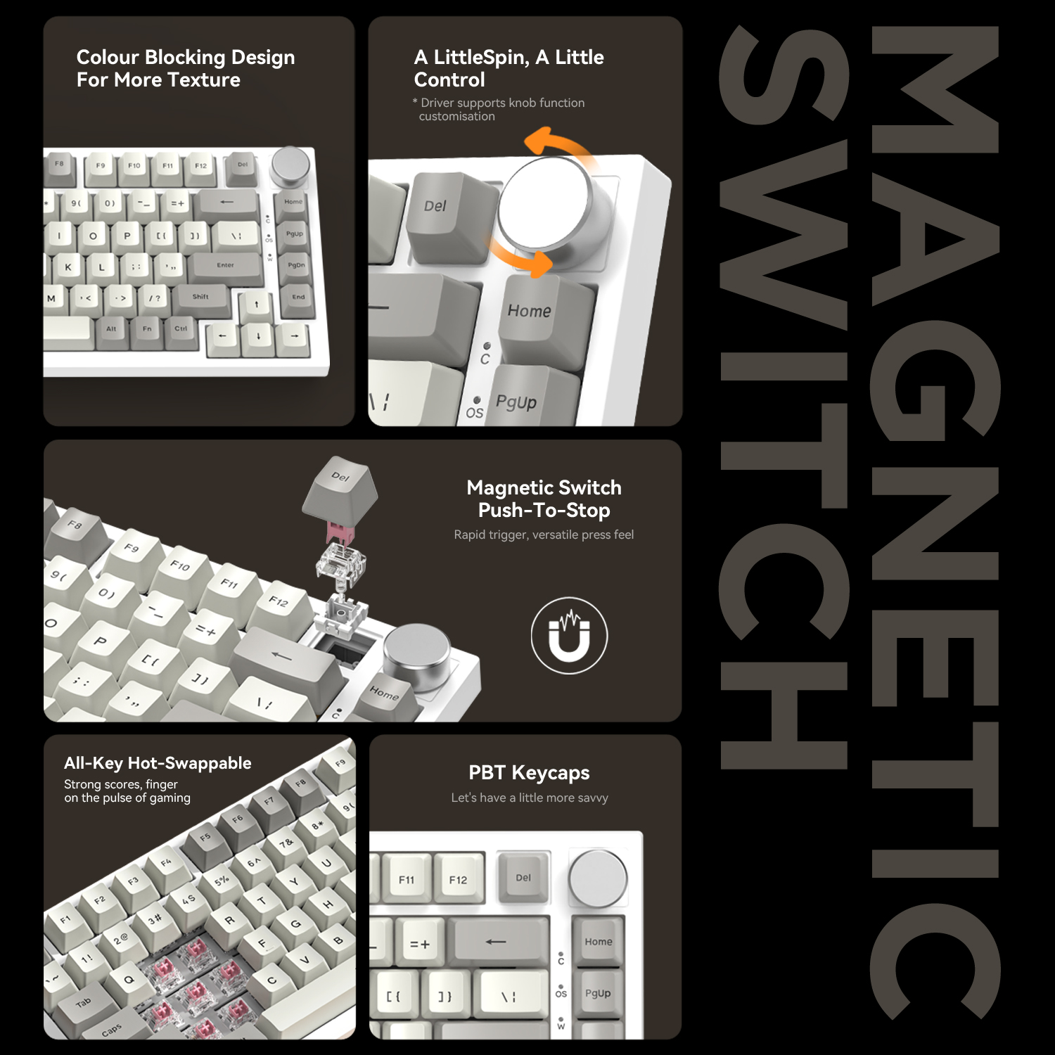 Attack Shark K85 Mag Customisable Mechanical Keyboard,Magnetic Switch,Hot-swappable,Metal Knobs,Suitable for FPS. games,Win&Mac. 