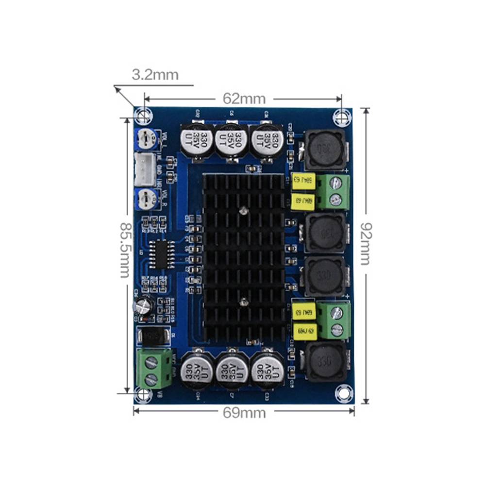 TPA3116 D2 DC 12V 24V 120W*2 Digital Audio High Power Amplifier Board Dual-channel Stereo High Power Subwoofer Board Kit XH-M543. 