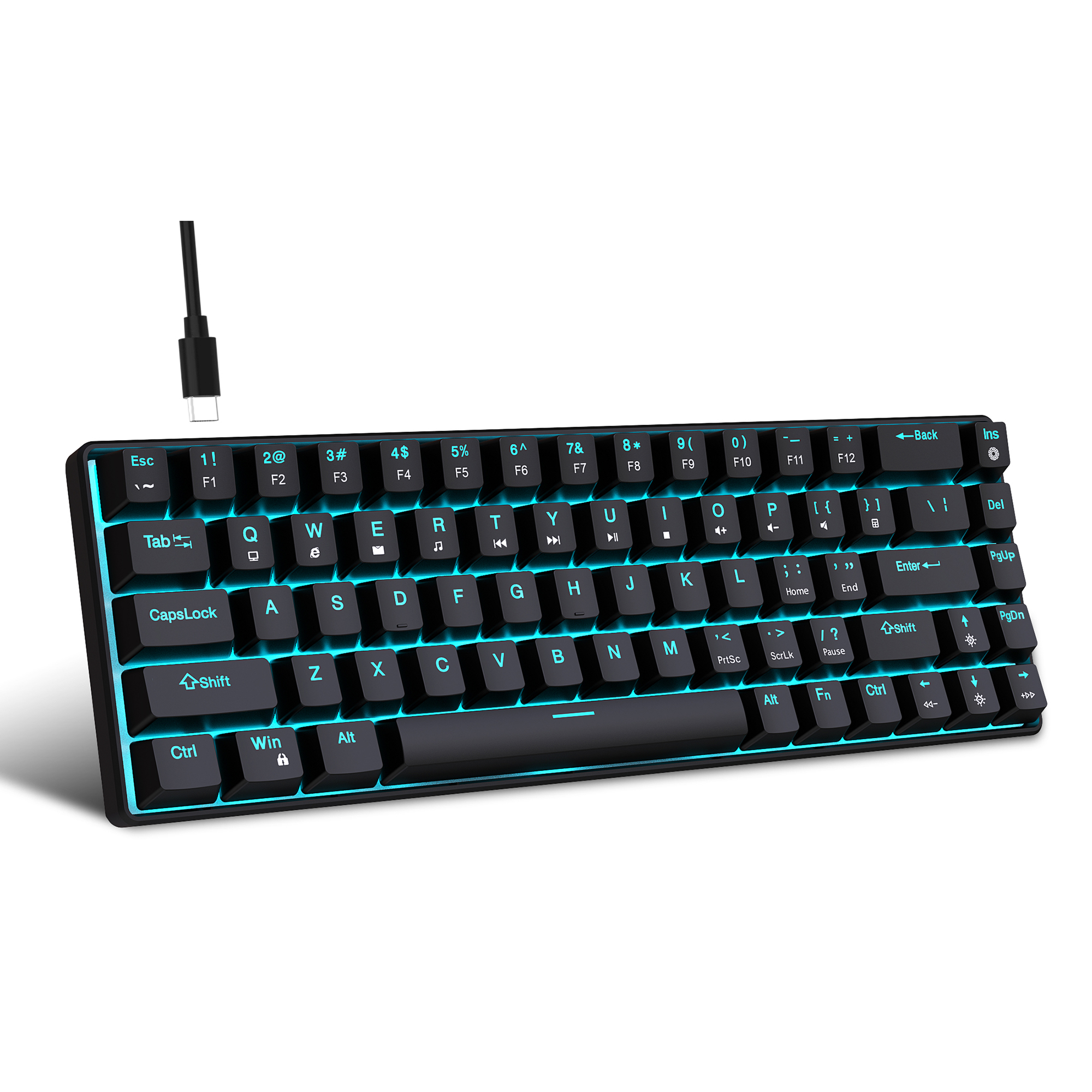 68 Keys Mechanical Keyboard Ergonomics RGB Backlit LED Hot Swappable Blue Switch Gaming Keyboard for PC Laptop Office. 
