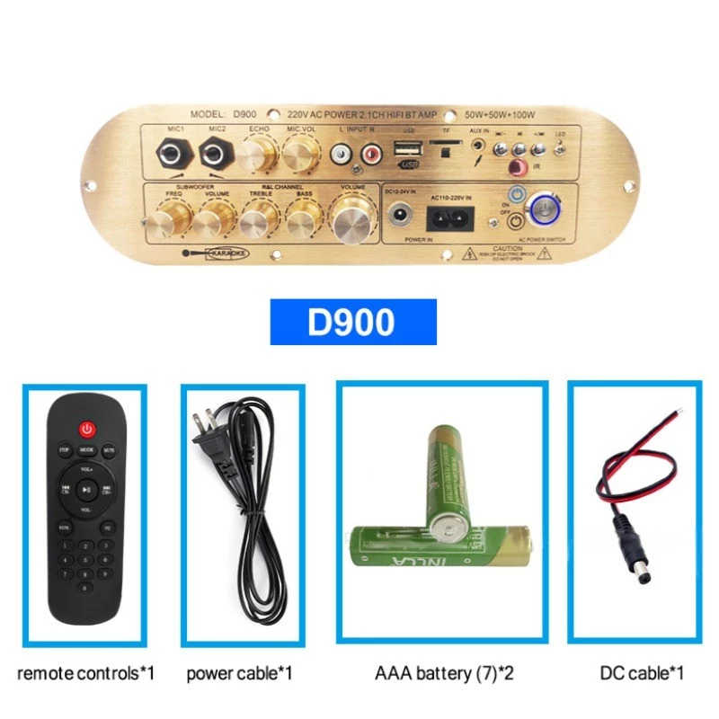 Golden Color D900 2.1 Channel 2X50W+100W Powerful Amplified board High/LowTone Power Amplifier Board Module For Active Speaker. 