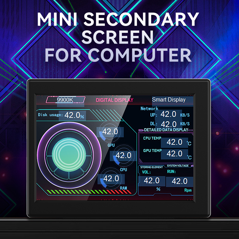 3.5 Inch IPS LCD Type-C Secondary Screen Smart UI Display CPU GPU RAM HDD Monitor +Software +DIY Theme Real Time Dynamic PC. 