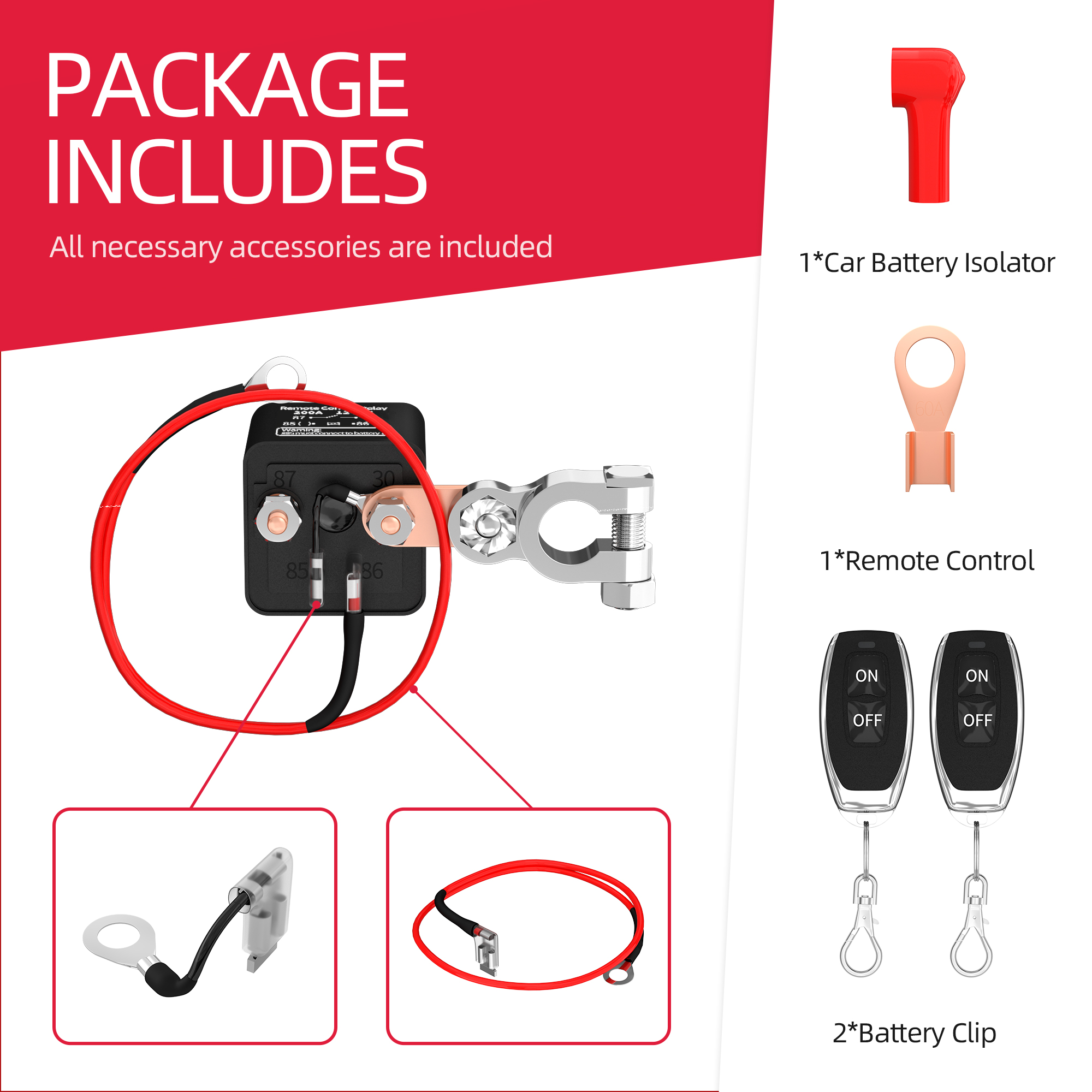 DaierTek Battery Switch Relay 12V Remote Control Battery Disconnect Cut Off Isolator Switch Anti-Theft with Remote ControlSwitch. 