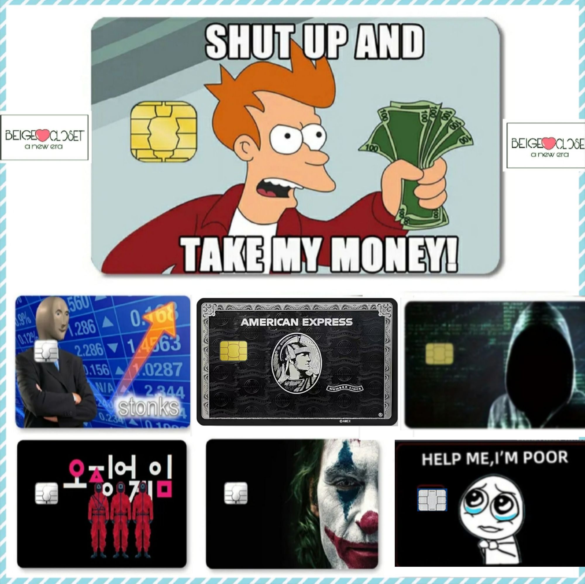 Credit Card Sticker Single side Beige closet Debit card sticker all Type card stickers shut up and take my money Funny credit card sticker sticker for debit card