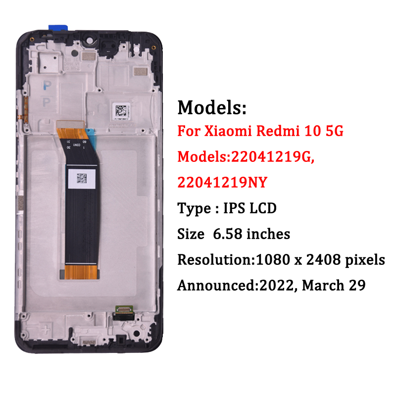 6.58" Screen for Xiaomi Redmi 10 5G Lcd Display Digital Touch Screen with Frame for Redmi 10 5G 22041219G, 22041219NY. 