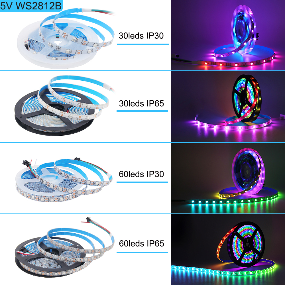 WS2811 WS2812B 5050 RGB LED Strip Light 30/60LEDs/m Smart Individually Addressable Pixel LED Tape IP30 IP65 DC5V DC12V for Decor. 