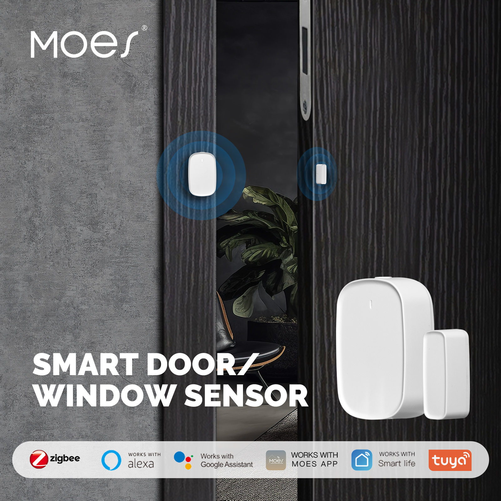 MOES Tuya ZigBee Smart Window Door Gate Sensor Detector Smart Home Security Alarm System Smart Life Tuya App Remote Control