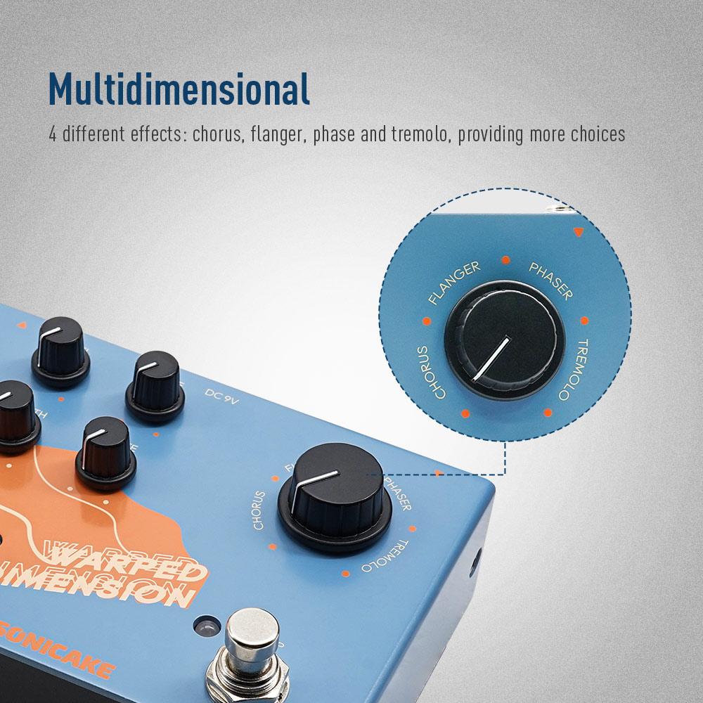 SONICAKE Warped Dimension Digital Modulation Guitar Effects Pedal 4 Mode of Chorus, Flanger, Phaser & Tremolo QDS-03. 