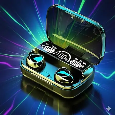 M10 TWS Earphones - 9D Stereo, LED Digital Display, Touch Control, CVC 8.0 Noise Reduction Technology with 2000mAh Mini Power Bank Charging Box - Bluetooth Headphones