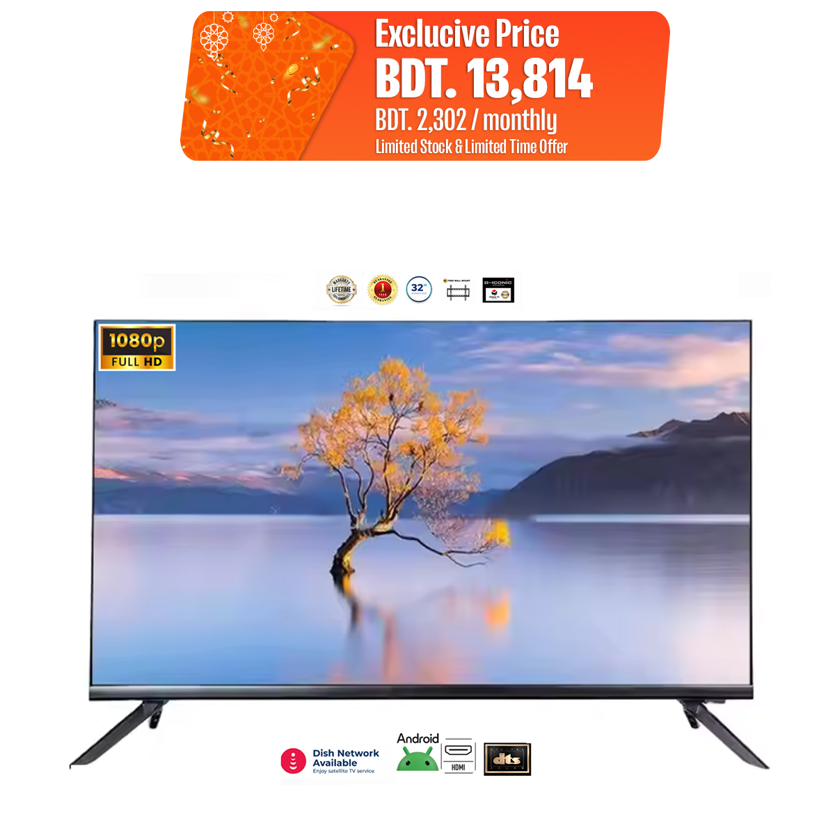 OSAKA Original 32 Smart 2/16 GB Frameless FHD TV 1 year Panel Guarantee and Lifetime Service Warranty