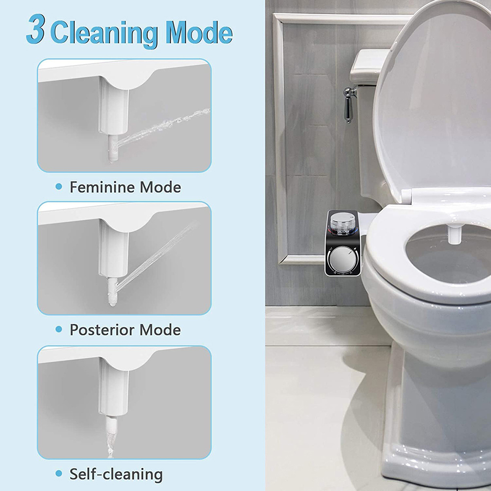 Bidet Attachment Self-Cleaning Double Nozzle Toilet Seat Adjustable Water Pressure Bidet Sprayer With Hose Non-Electric EU/US/AU. 