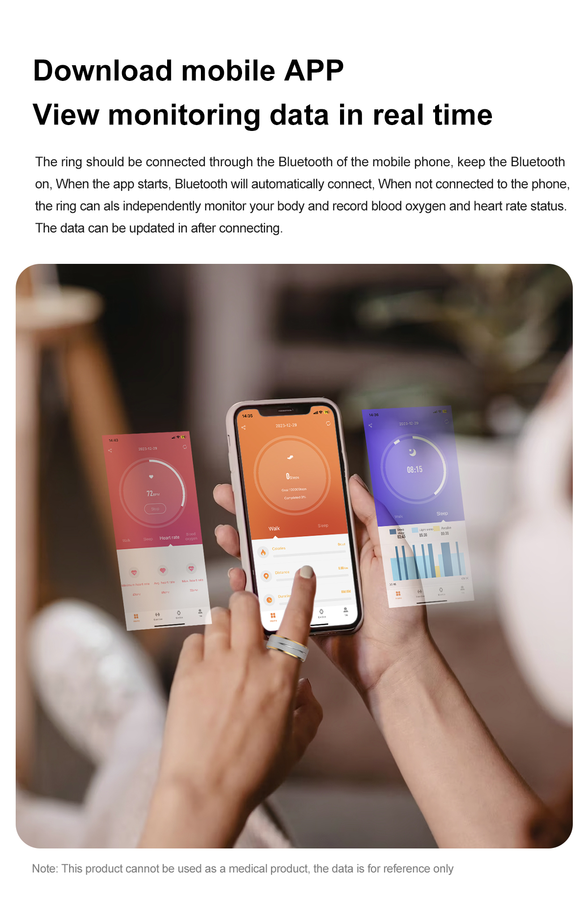 2024 Smart Ring For Men Women Heart Rate Blood Oxygen Monitoring Multi Sports Modes IP68 Waterproof Smart Rings For Android IOS. 
