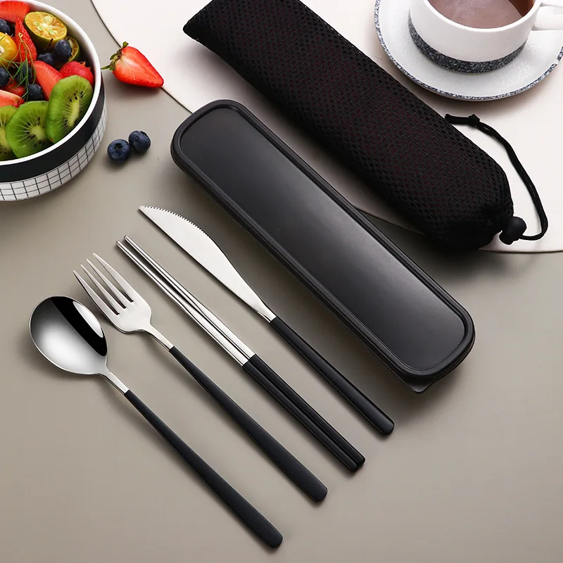 4pcs 304 Tableware Set Portable Cutlery Dinner Stainless Steel Knife ...