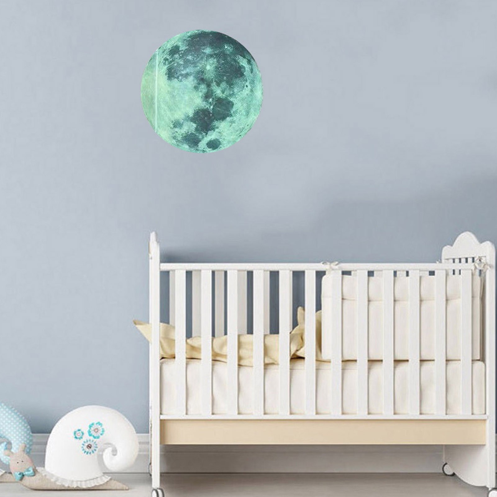 3D Large Moon Fluorescent Wall Sticker, Glow in The Dark Moon Glowing Luminous Wall Art Stickers Removable Adhesive Wall Decal. 