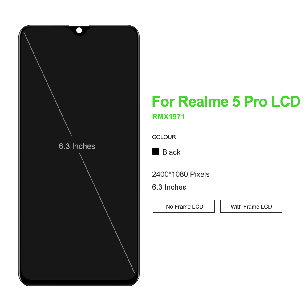 6.3'' For Oppo Realme 5 Pro LCD Display Touch Screen With Frame Digitizer Assembly Replace For Realme 5 Pro RMX1971. 