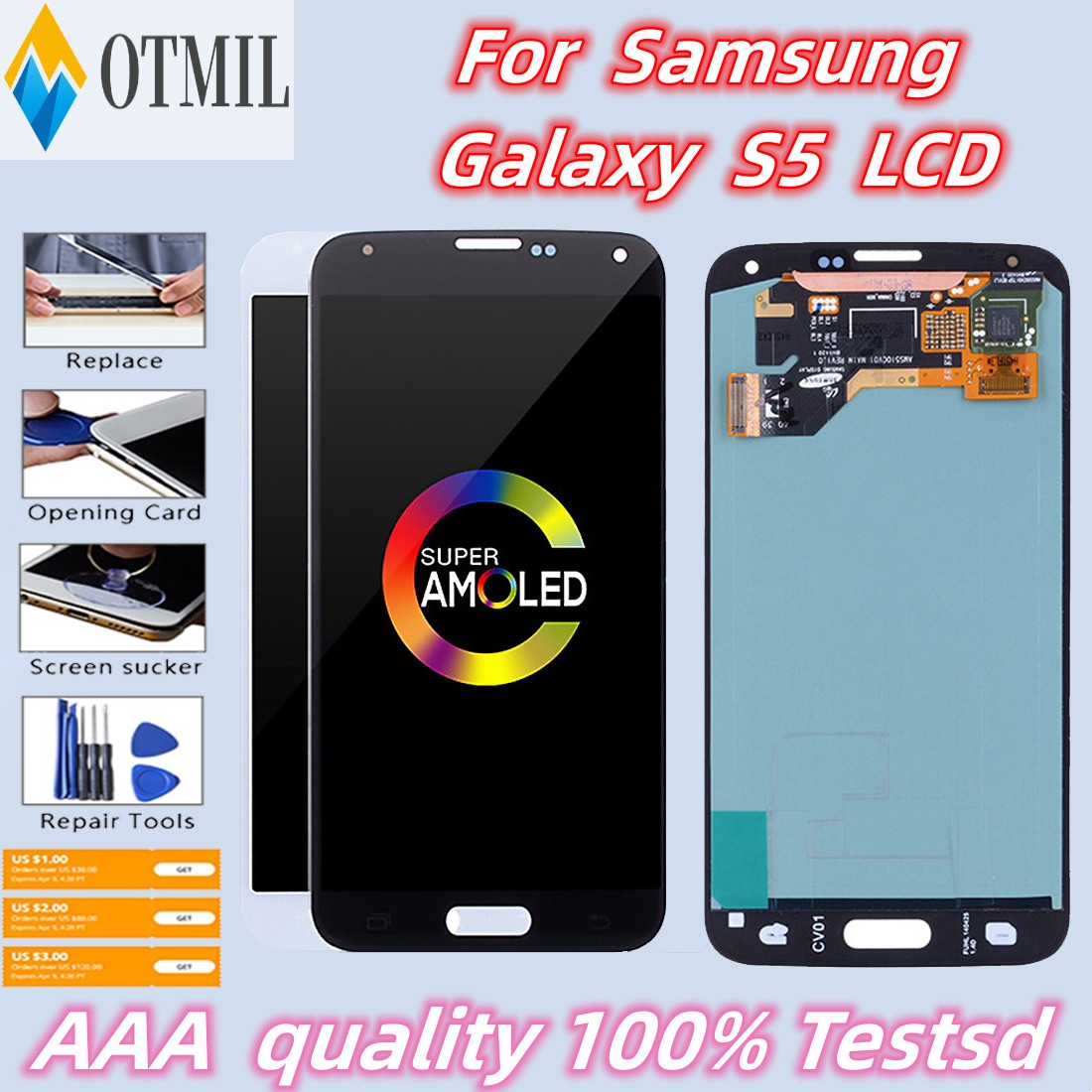 5.1" quality Amoled For SAMSUNG GALAXY S5 G900G 900F G900M G901F LCD Display Touch Screen Digitizer Assembly Replacement Parts. 