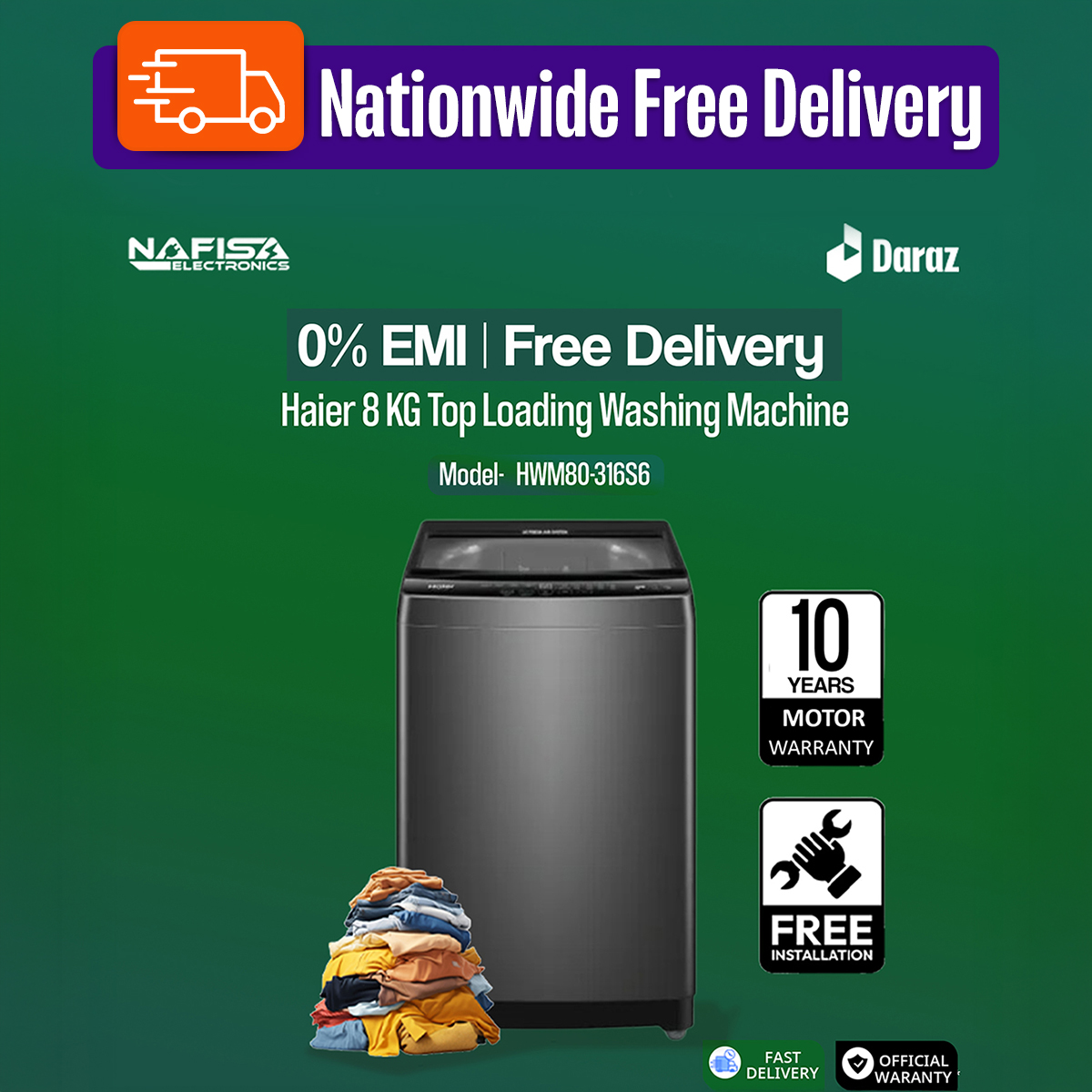 Haier 8 KG Top Loading Washing Machine/air dry/fresh air system/near zero water pressure/NZP (HWM80-316S6)