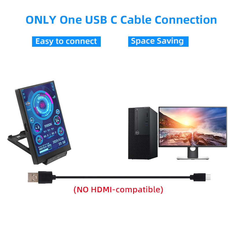 3.5 Inch IPS Type C Secondary Screen for Computer CPU GPU RAM HDD Display 320*480 USB LCD Monitor Freely AIDA64 Windows 10 11. 