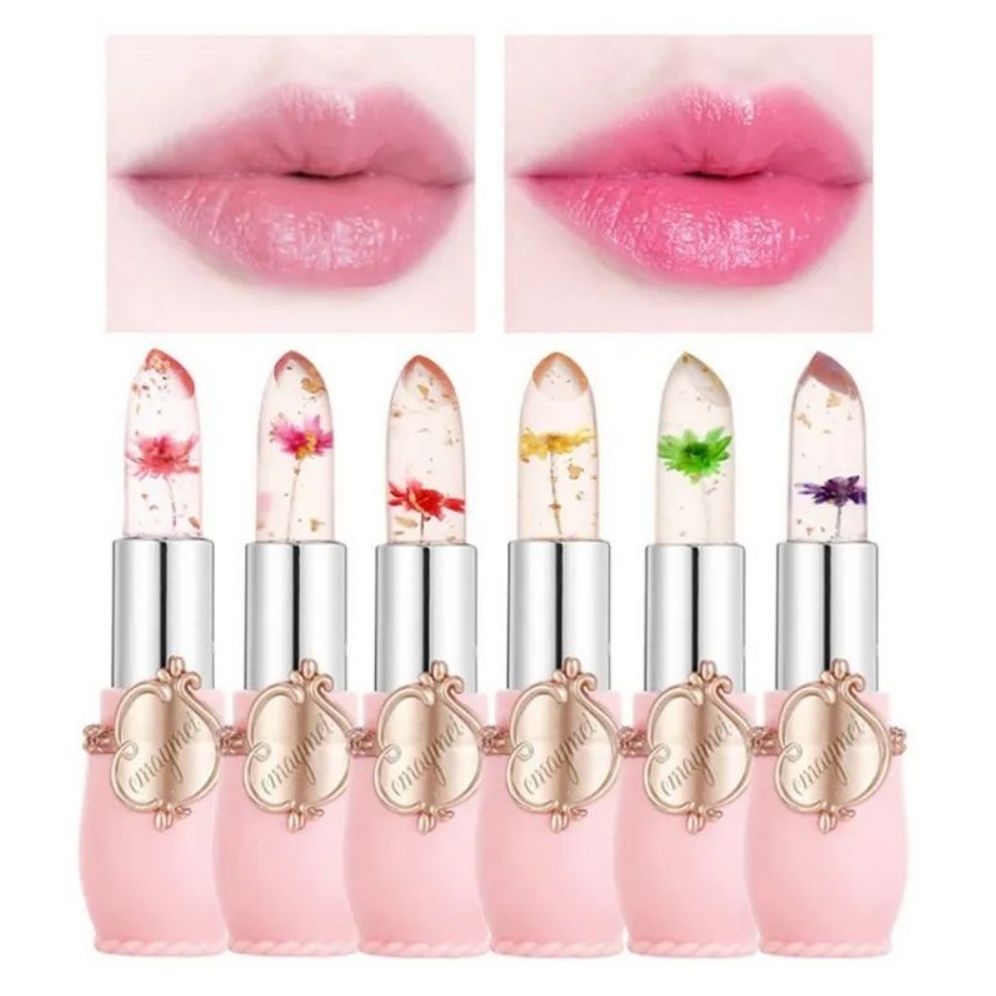 Temperature Color Change with Flower Inside Jelly LipBalm Moisturize Pink Lips Transparemt Lipstick. 