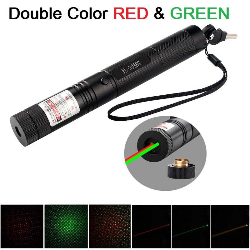 Dual Colors LASER 303RG Rechargeable 2 In 1 GREEN & RED LASER Pointer Tar-get Light 303RG Red & Green Laser Combo Pointer Pen 5 Mile With 18650 Battery Charger