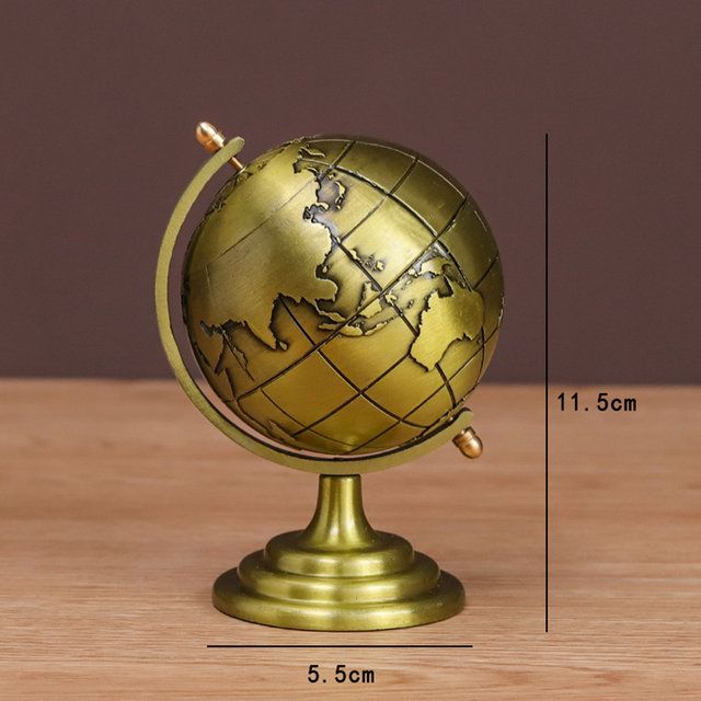 Retro 3D Terrestrial Globe Brass Finish Decorative Showpiece for Home Office Desk and Educational Use