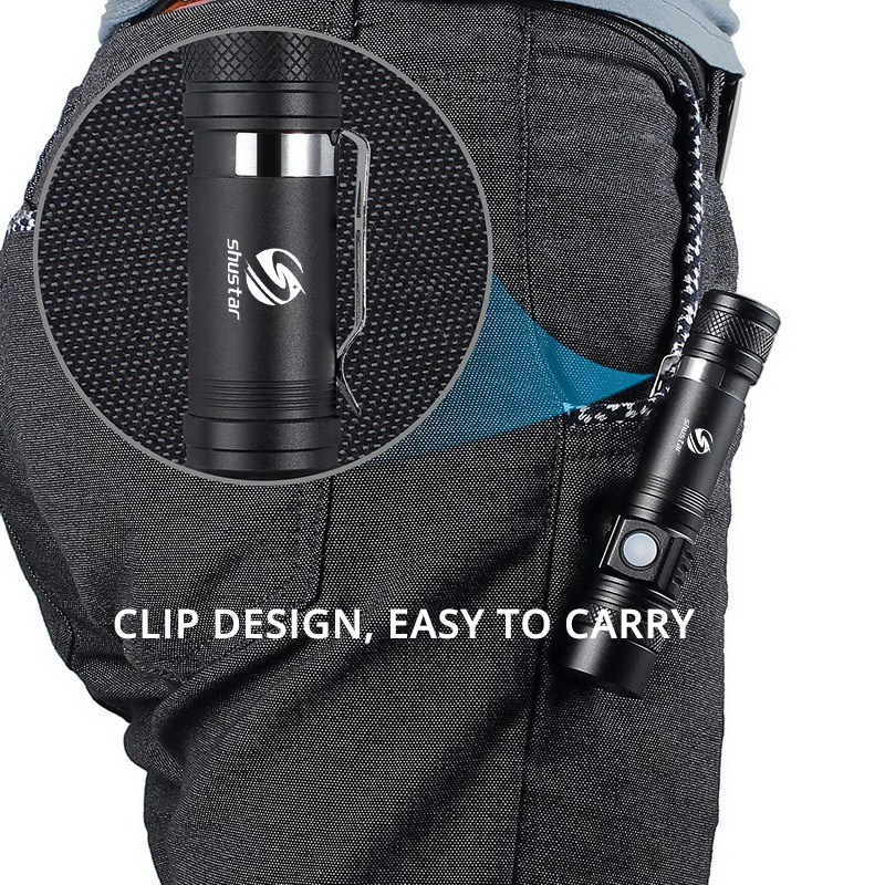 Ultra Bright LED Flashlight With XP-L V6 LED lamp beads Waterproof Torch Zoomable 4 lighting modes Multi-function USB charging. 