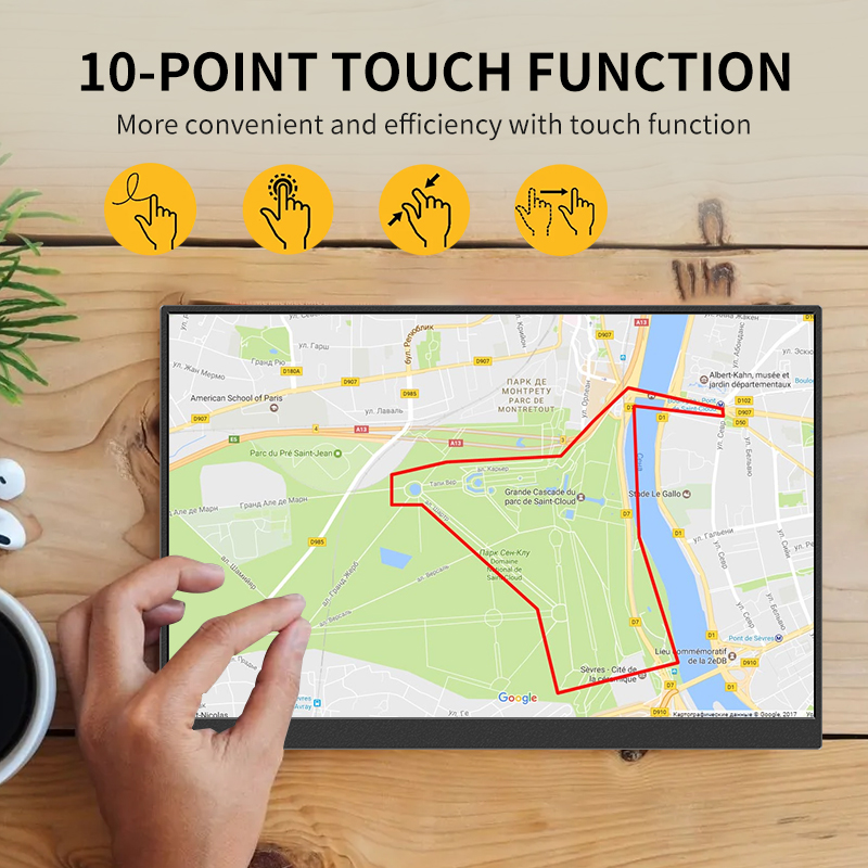 HGFRTEE 16inch Touch Portable Monitor 16:10 96%sRGB 350Cd/m² Second Screen For Laptop With Holder Stand Type-C HDMI-Compatible. 