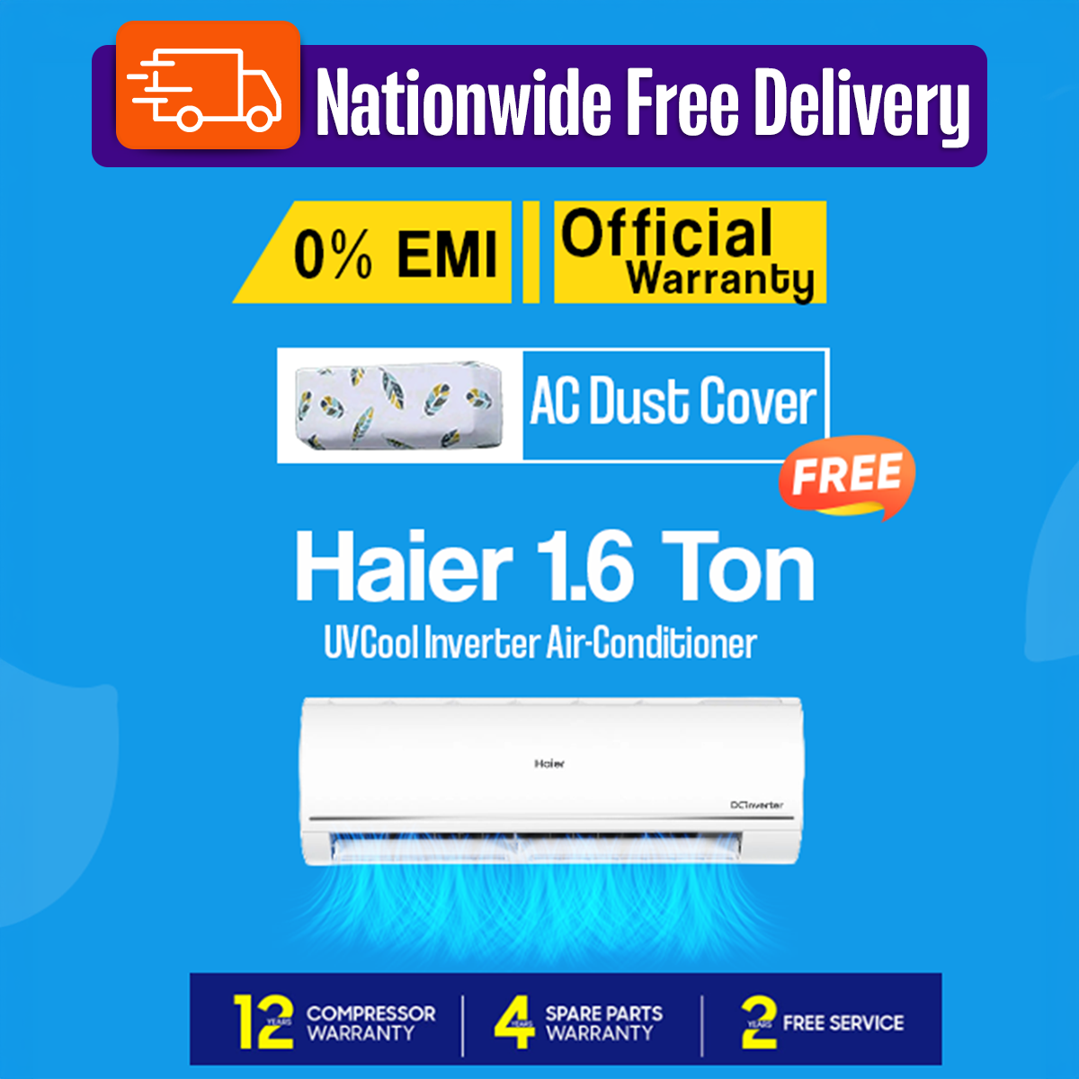Haier 1.6 Ton Virus Killer UVCool Inverter AC - HSU-19UVCool(INV)(Pro) with Free Delivery