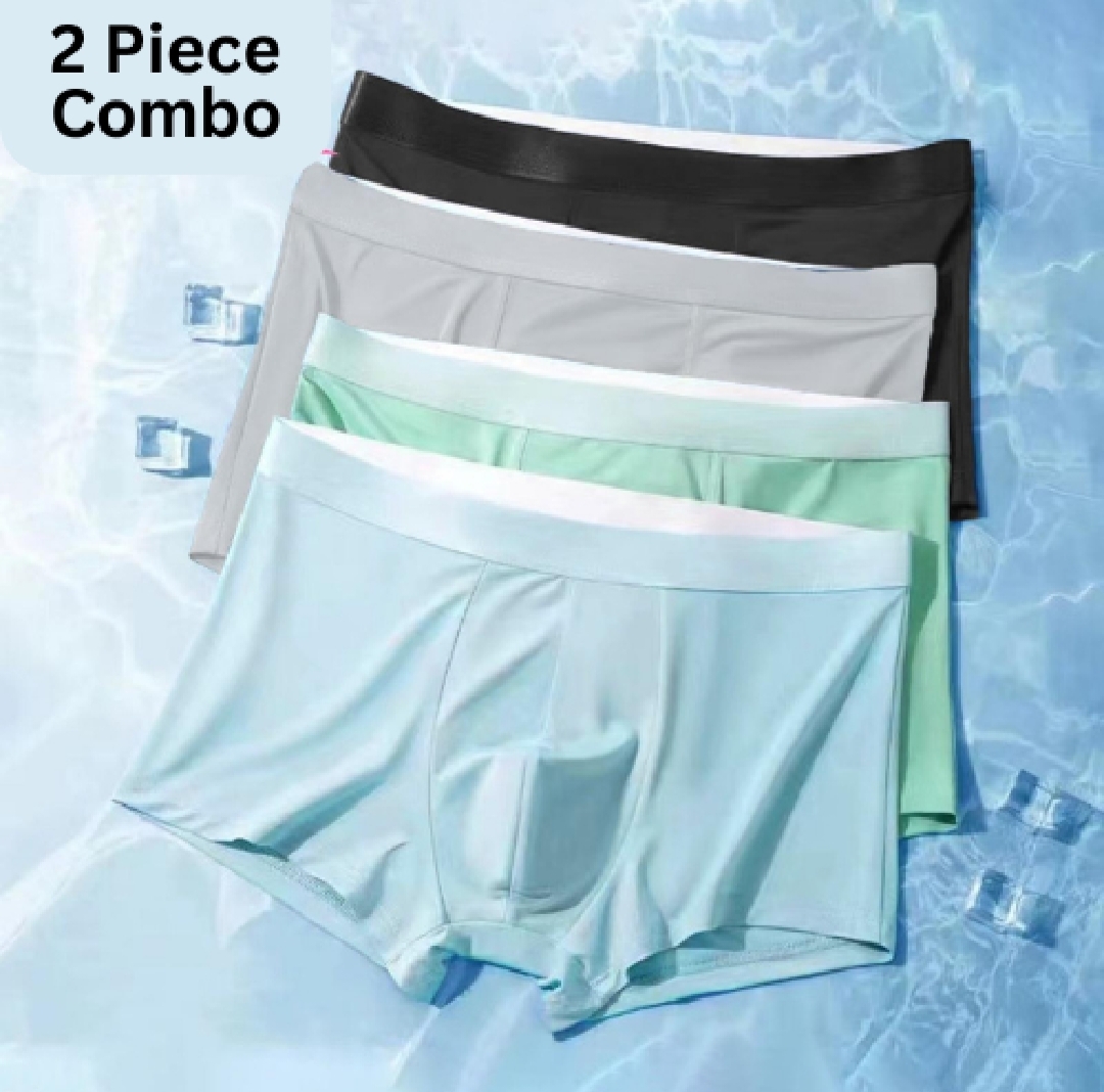2 Piece Imported Premium Antibacterial Ice Silk Comfortable Boxer Brief Trunk Underwear for Men -Random Color