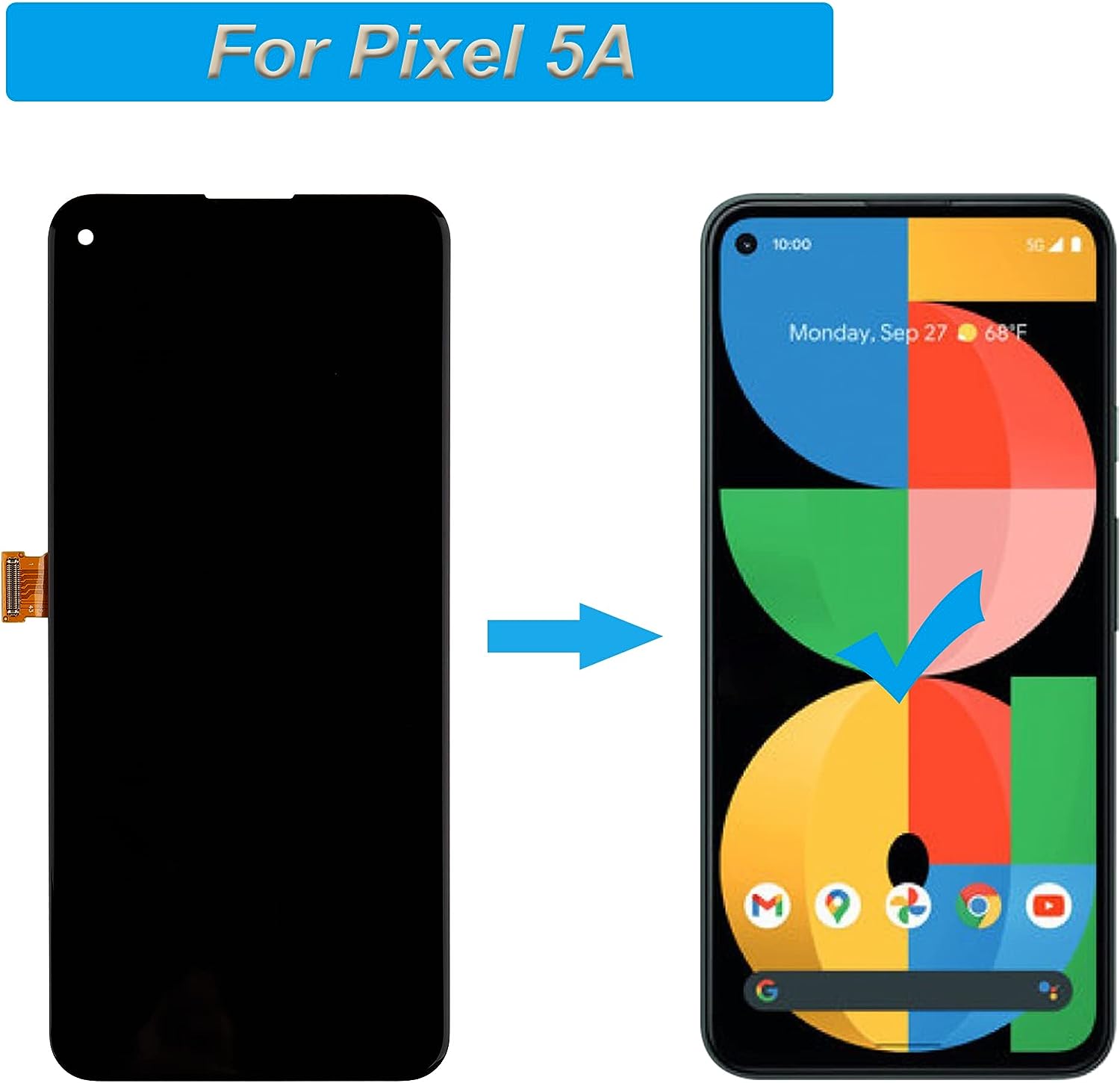 LCD Screen Replacement for Google Pixel 5A 5G G1F8F G4S1M Assembly Display Touch Screen Digitizer with Tools Kit Adhesive. 