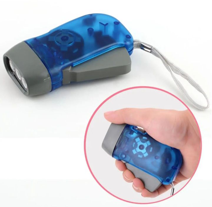 Hand Pressure Dynamo 3 LED Torch Light Battery less Crank Torch Flash Light Automatic No Charging No Rechargable Hand Pressing Power Flashlight. 
