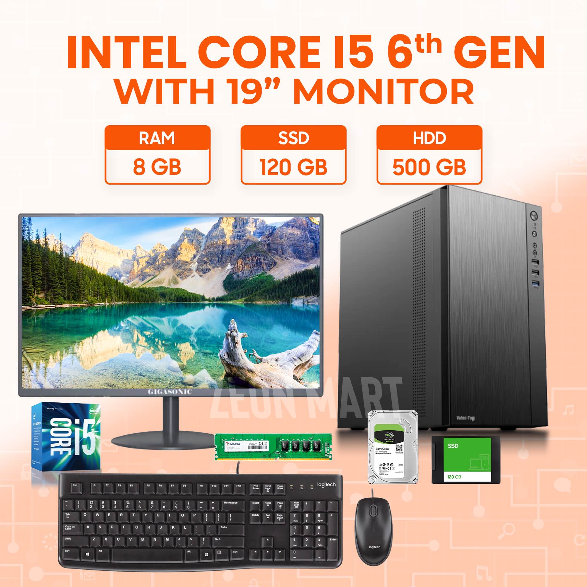 Intel Core i5 6th Generation RAM 8GB SSD 120GB HDD 500GB Graphics 2GB Built in Gaming PC Win 10 64 Bit And 'Monitor 19 inch'  Full NEW Desktop Computer Set