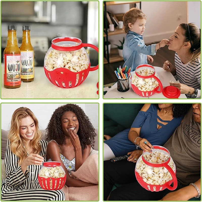 LMETJMA 2.25QT Microwave Glass Popcorn Popper with Silicone Lid Microwave Popcorn Popper with Temperature Safe Glass JT186. 
