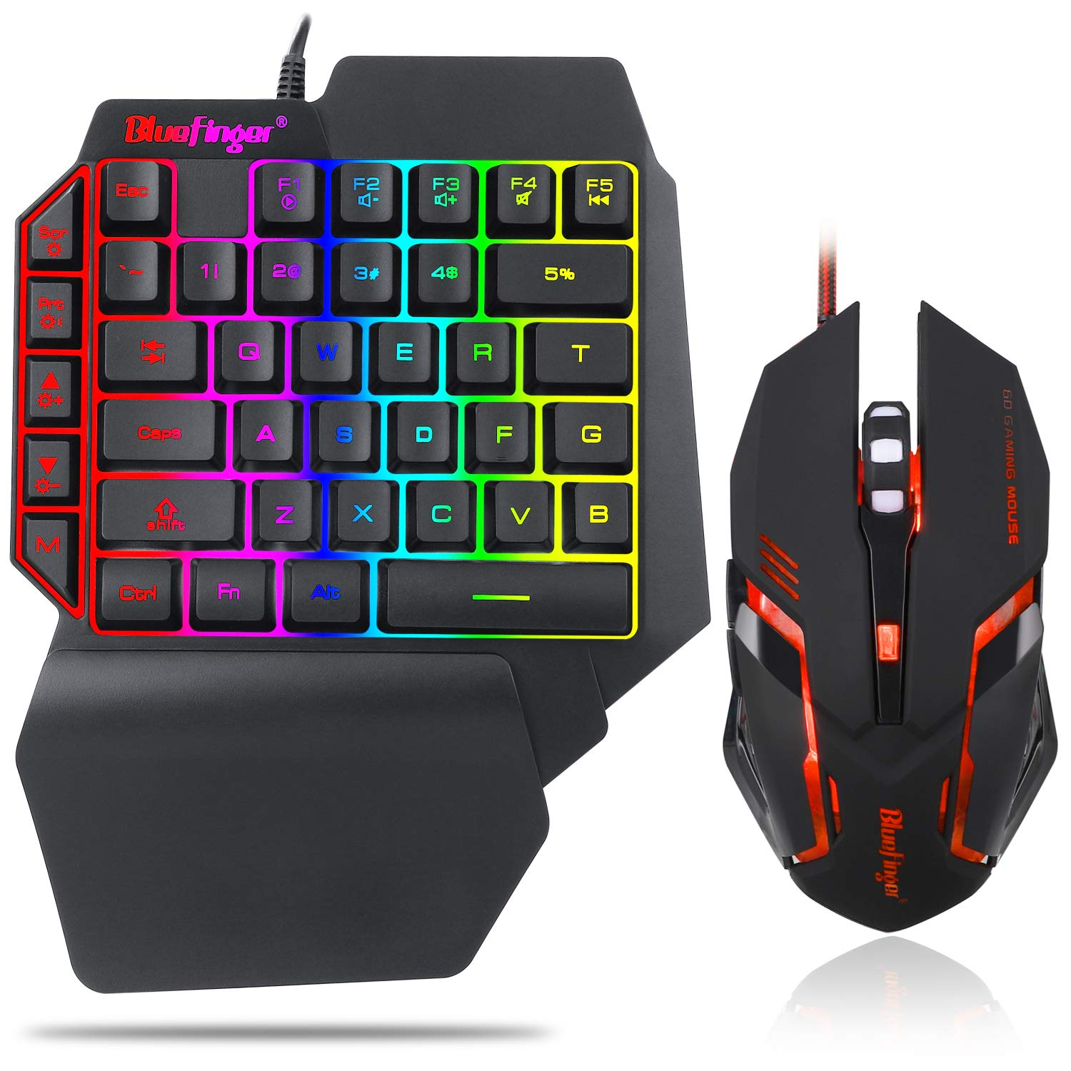 One-Hand RGB Gaming Keyboard & Backlit Mouse – Mechanical Feel, Wrist Rest