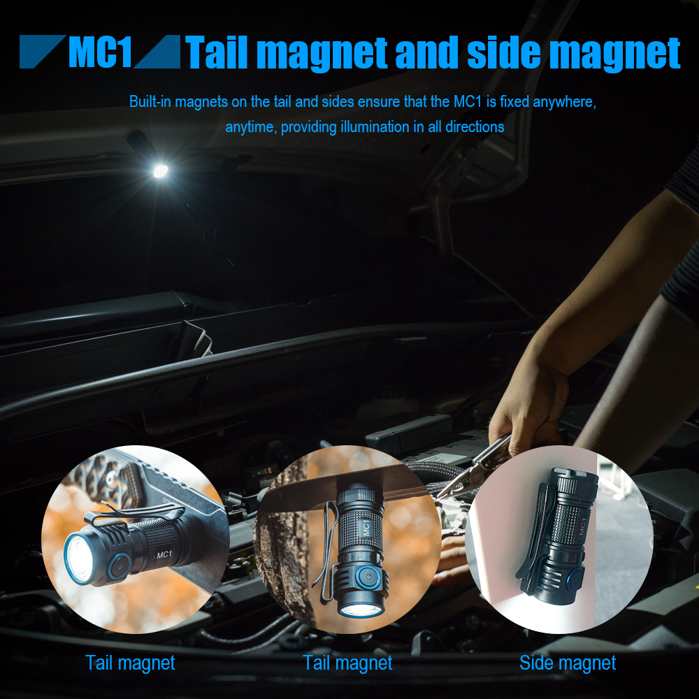 Trustfire MC1 Usb Rechargeable Flashlight 1000Lumen EDC LED Lamp Magnetic 2A Fast Charging Work Torch Light with Magnet Lantern. 
