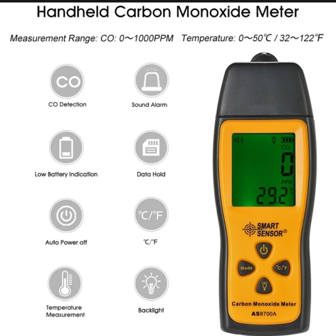 Carbon Monoxide Meter Gas Analyzer Smart Sensor AS8700A 1~1000 PPM CO Fas leak Detector. 