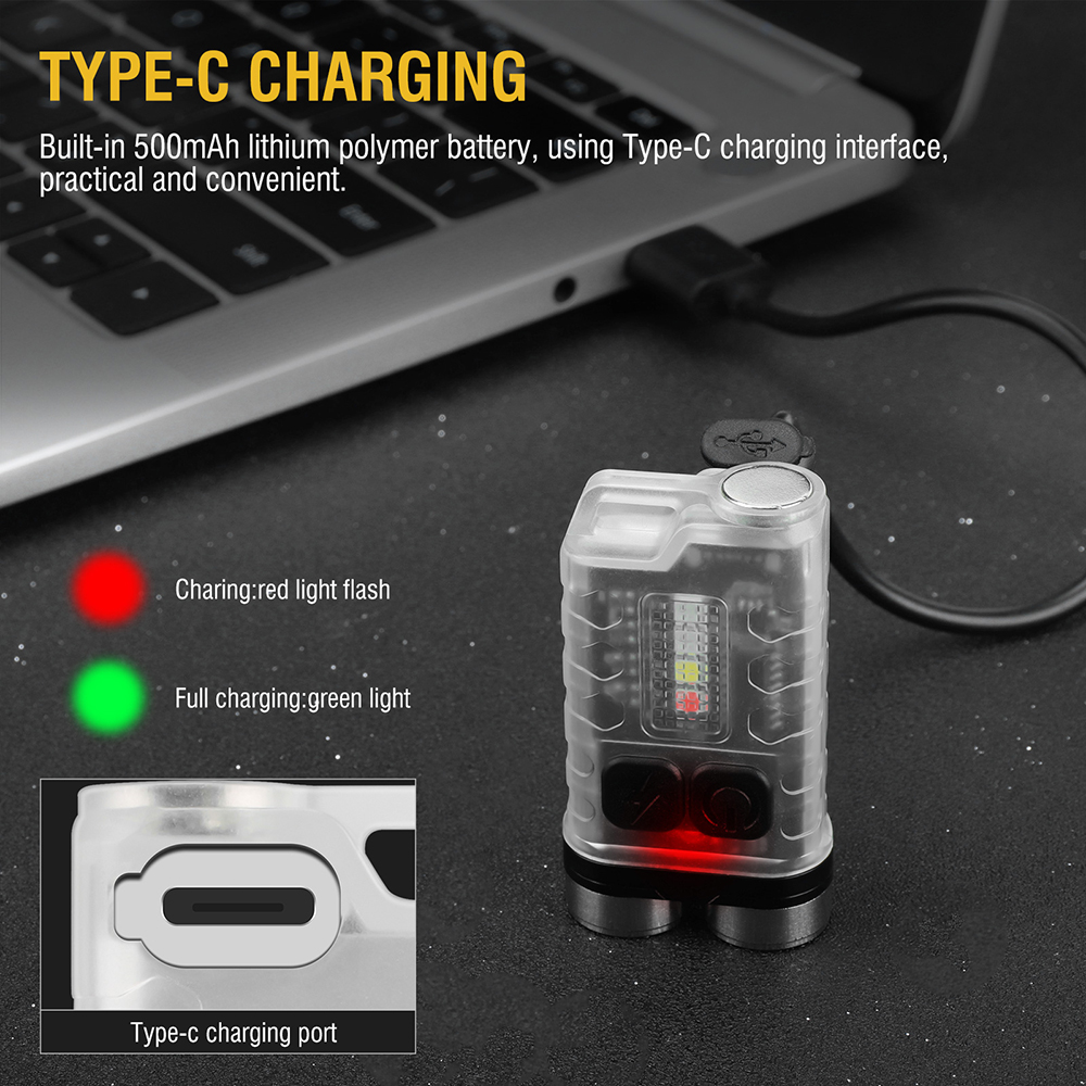 BORUiT V3 LED Keychain Portable Flashlight Work Light Type-C Rechargeable Mini Torch with Magnet UV Camping Pocket Lantern. 