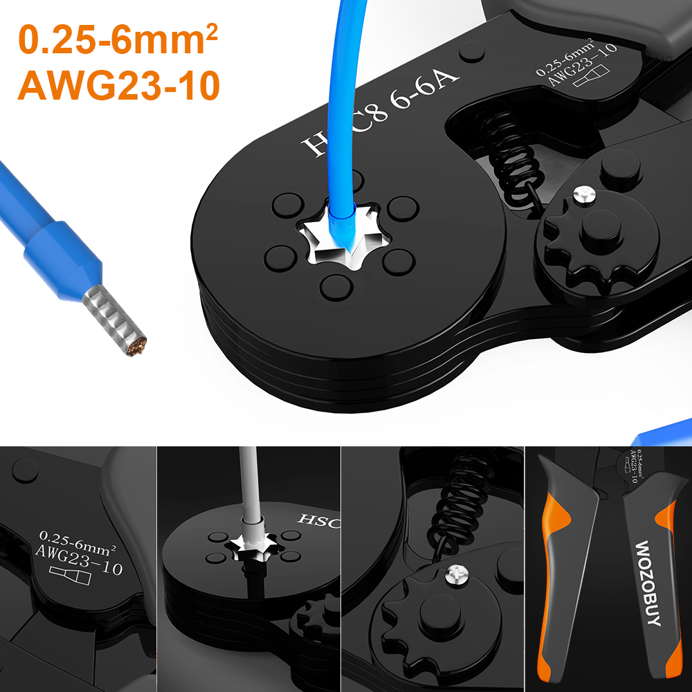 Ferrule Crimping Tool or Tool Kit,HSC8 6-6A/6-4A Ratchet Mini Electrical Clamp,for Tubular Terminal,WOZOBUY Brand Hardware Tool. 
