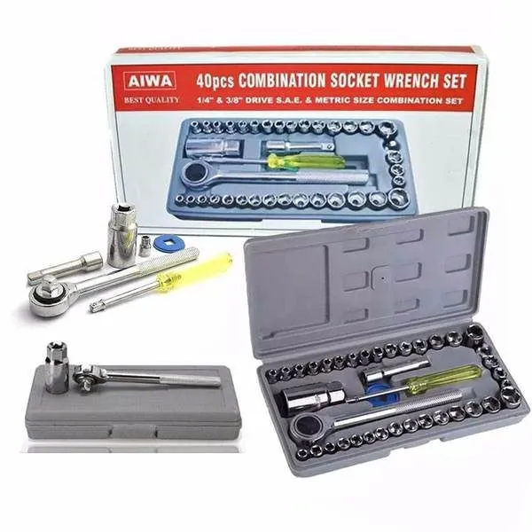 Aiwa 40 Pcs Combination Socket Wrench Tool Set With Box. 