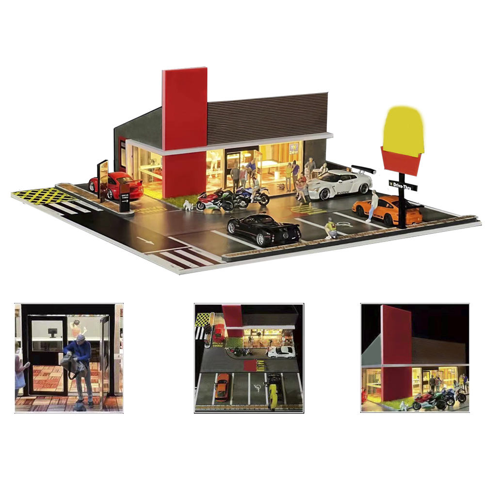 1:64 G FANS Car Garage Diorama Model With LED Lights Parking Lots City DIY Model Sets Can Be Combined with Cities. 