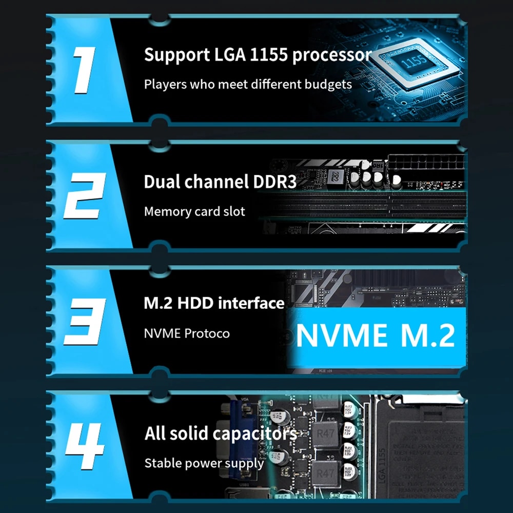 MUCAI H61 Motherboard LGA 1155 Kit Compatible With Intel Core CPUs 2nd And 3rd Generations Supports M.2 NVME SDD. 