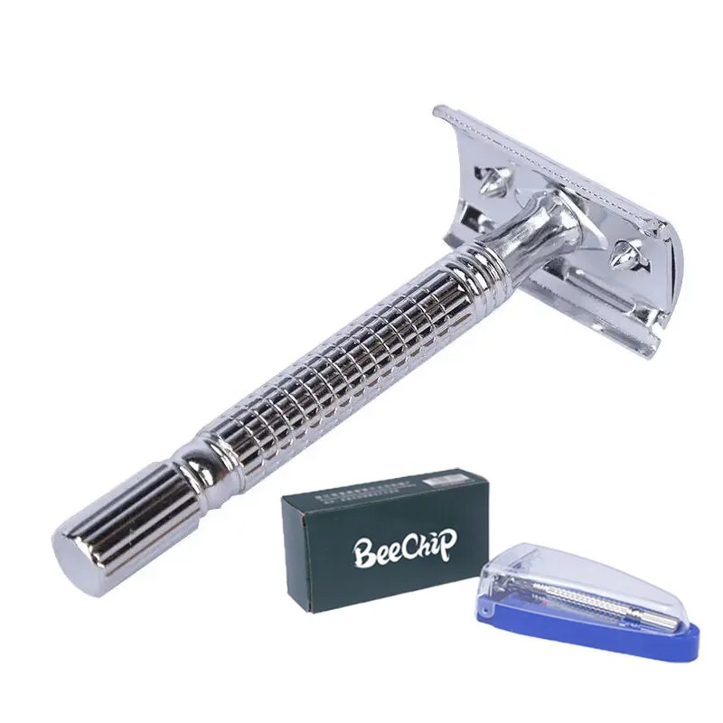 Manual Shaver For Men Hand Razor Holder Metal Shaver Box with Blade Double Layer Blade No Skin Damage Enclosed Cutter Head